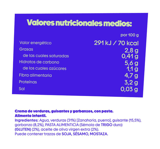 Verduras con guisantes y garbanzos + estrellitas