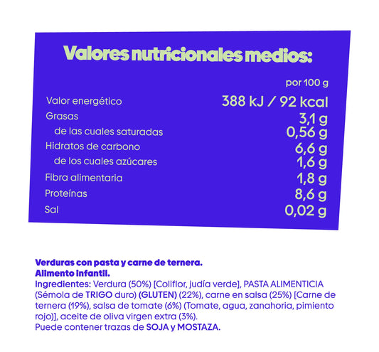 Ternera en salsa con verduras y pasta