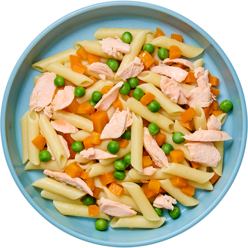 Pasta con salmón y verduras