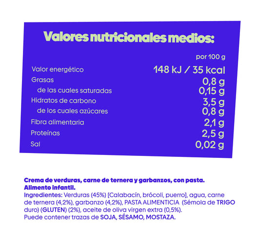 Verduras con ternera y garbanzos + estrellitas