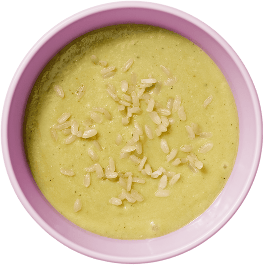 Verduras con merluza y guisantes + granitos de arroz