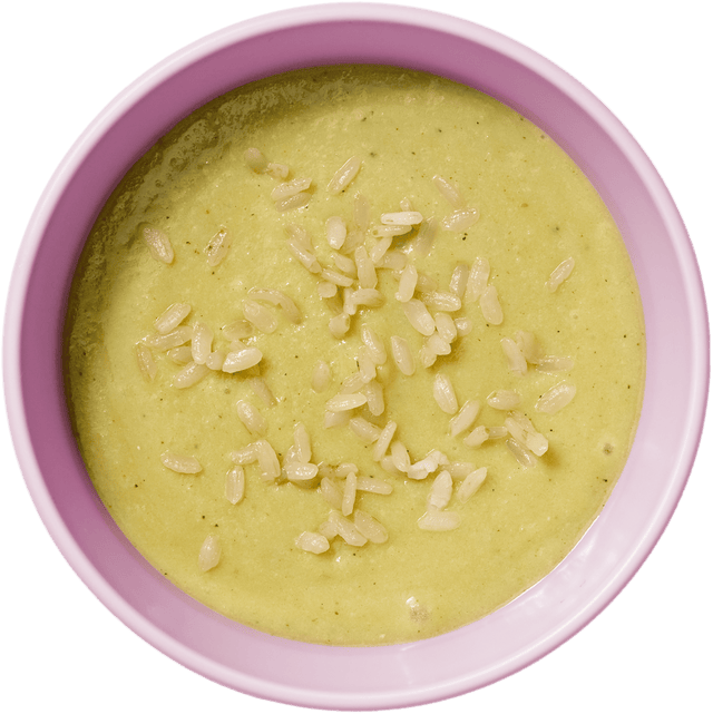 Verduras con merluza y guisantes + granitos de arroz