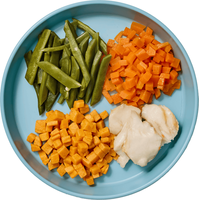 Merluza con verduras y boniato