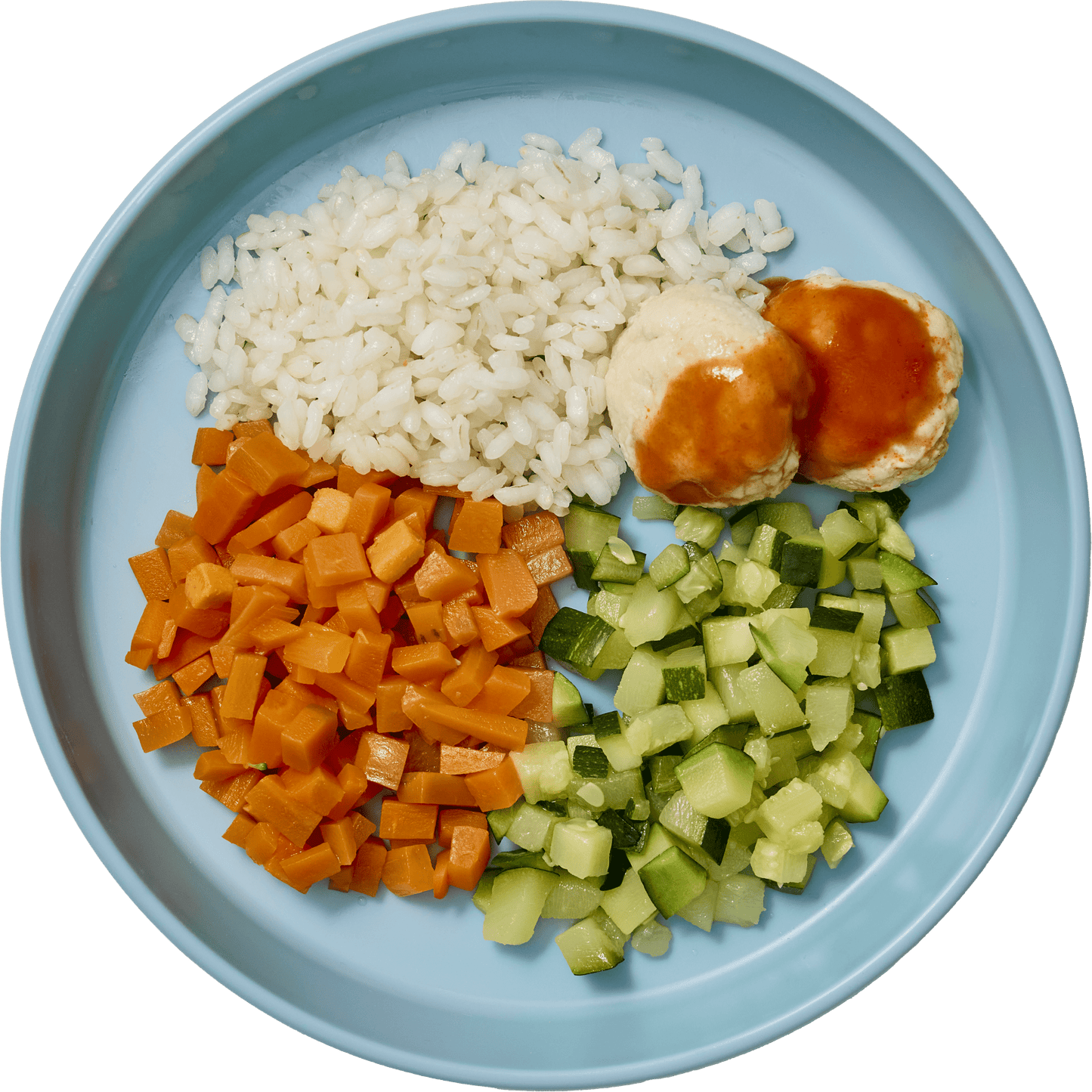 Verduras con albóndigas de pollo y con arroz